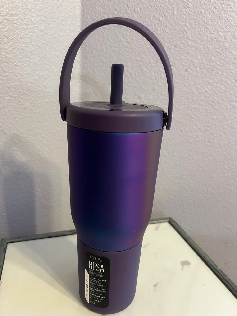 BRUMATE RESA Dark Aura Iridescent Purple Travel Tumbler 35 Oz 100% Leakproof